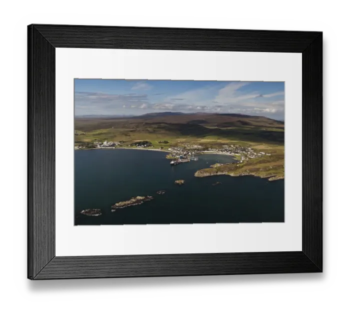 Framed Print : Aerial view of coastline and village, Port Ellen Bay, Isle of Islay, Inner Hebrides, Scotland Framed Print : Aerial view of coastline and village, Port Ellen Bay, Isle of Islay, Inner Hebrides, Scotland