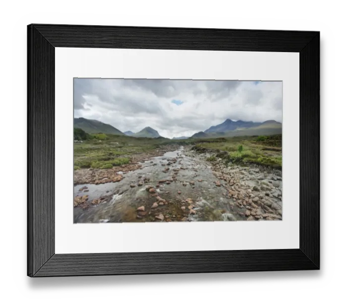 Framed Print : View of moorland river and mountains, Cuillin Mountains, Glen Sligachan, Isle of Skye, Inner Hebrides, Scotland, June Framed Print : View of moorland river and mountains, Cuillin Mountains, Glen Sligachan, Isle of Skye, Inner Hebrides, Scotland, June