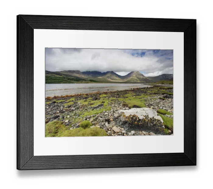 Framed Print : View across sea loch towards mountains, Loch Slapin, Bla Bheinn, Isle of Skye, Inner Hebrides, Scotland, June