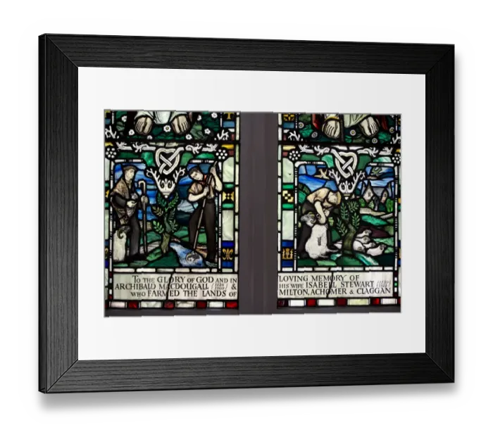 Framed Print : Stained glass window depicting farming (in memory of Archibald MacDougall and Isabell Stewart), Kenmore Kirk, Kenmore