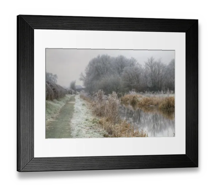 Framed Print : Path beside part of disused canal on frosty day, Montgomery Canal, near Berriew, Powys, Wales, December Framed Print : Path beside part of disused canal on frosty day, Montgomery Canal, near Berriew, Powys, Wales, December