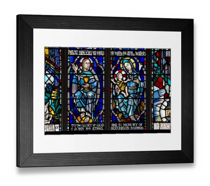 Framed Print : Stained glass window depicting Mother and Child and Jesus (in memory of John and Ethel Hutchison), Kenmore Kirk Framed Print : Stained glass window depicting Mother and Child and Jesus (in memory of John and Ethel Hutchison), Kenmore Kirk
