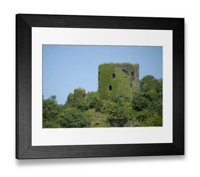 Framed Print : View of ivy covered castle ruins on hill in coastal bay, Dunollie Castle, near Oban, Firth of Lorn, Argyll and Bute Framed Print : View of ivy covered castle ruins on hill in coastal bay, Dunollie Castle, near Oban, Firth of Lorn, Argyll and Bute
