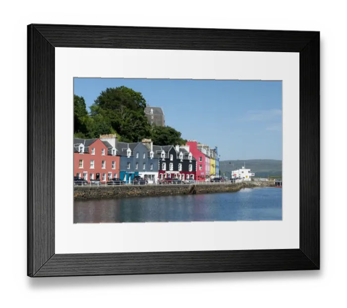 Framed Print : Colourful buildings on waterfront at harbour of coastal town, Tobermory, Isle of Mull, Inner Hebrides, Scotland, July Framed Print : Colourful buildings on waterfront at harbour of coastal town, Tobermory, Isle of Mull, Inner Hebrides, Scotland, July