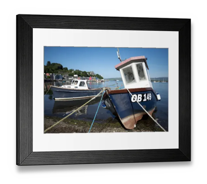 Framed Print : Fishing boats moored on beach at harbour of coastal town, Tobermory, Isle of Mull, Inner Hebrides, Scotland, July Framed Print : Fishing boats moored on beach at harbour of coastal town, Tobermory, Isle of Mull, Inner Hebrides, Scotland, July