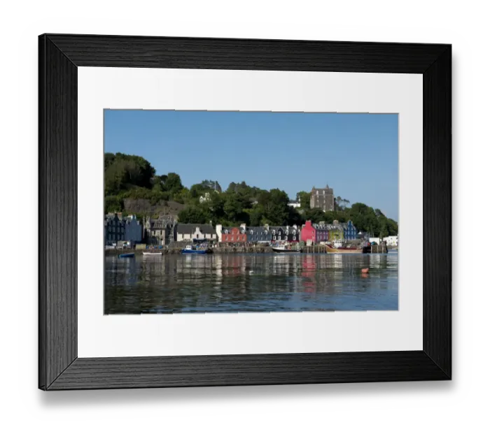 Framed Print : View of fishing boats at harbour of coastal town, Tobermory, Isle of Mull, Inner Hebrides, Scotland, July