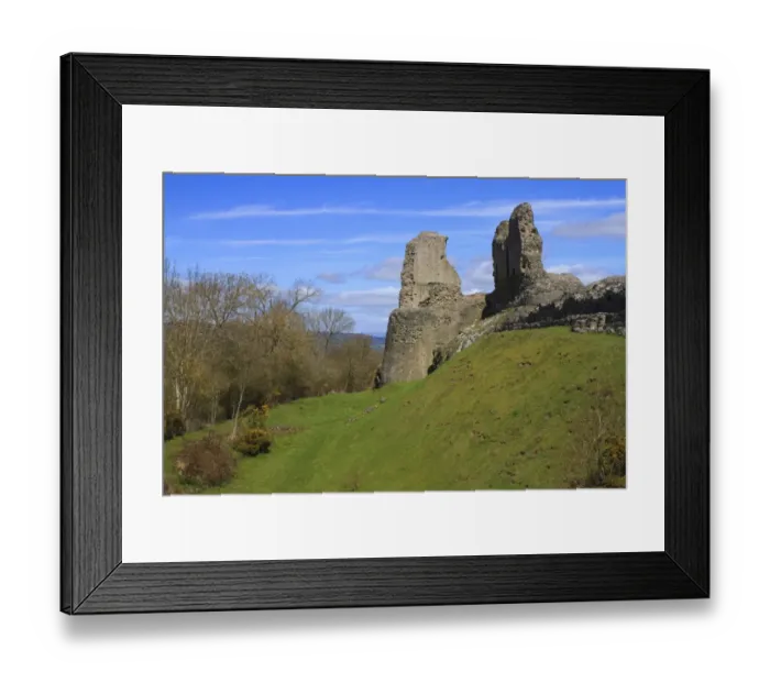 Framed Print : View of ruined Norman castle, Montgomery Castle, Montgomery, Powys, Wales, April Framed Print : View of ruined Norman castle, Montgomery Castle, Montgomery, Powys, Wales, April