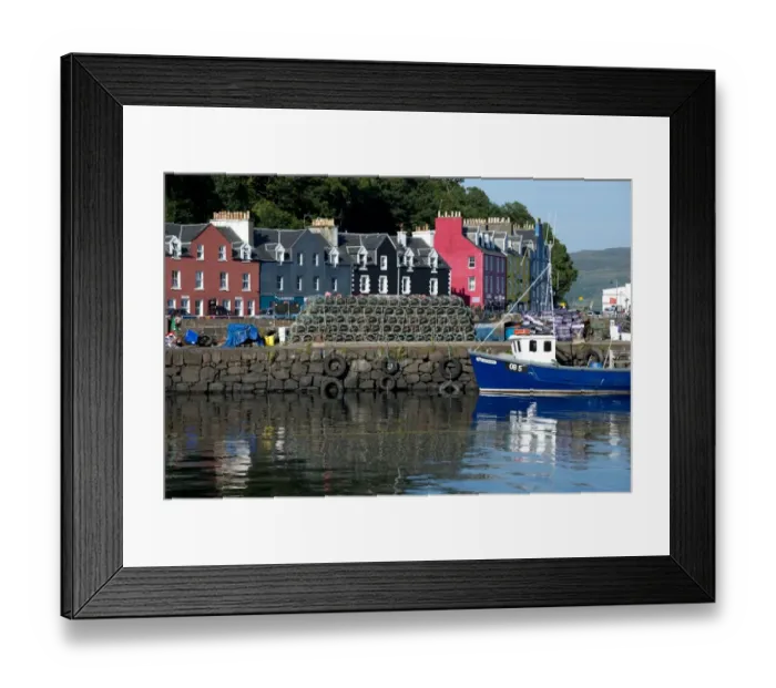 Framed Print : View of lobster pots and fishing boat at harbour of coastal town, Tobermory, Isle of Mull, Inner Hebrides, Scotland Framed Print : View of lobster pots and fishing boat at harbour of coastal town, Tobermory, Isle of Mull, Inner Hebrides, Scotland