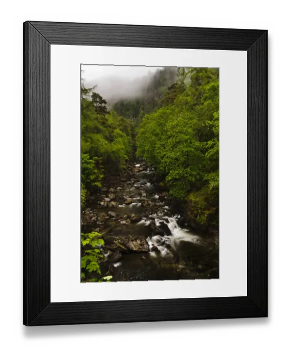 Framed Print : View along river valley with mist shrouding hillsides above, Afon Glaslyn, Gwynedd, Wales, May