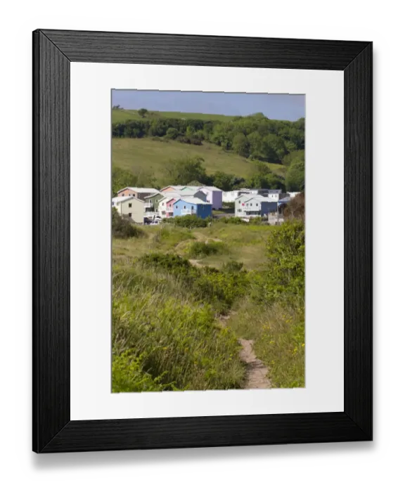 Framed Print : View of holiday village beside coastal sand dune nature reserve, Freshwater East, Pembrokeshire, Wales, June Framed Print : View of holiday village beside coastal sand dune nature reserve, Freshwater East, Pembrokeshire, Wales, June