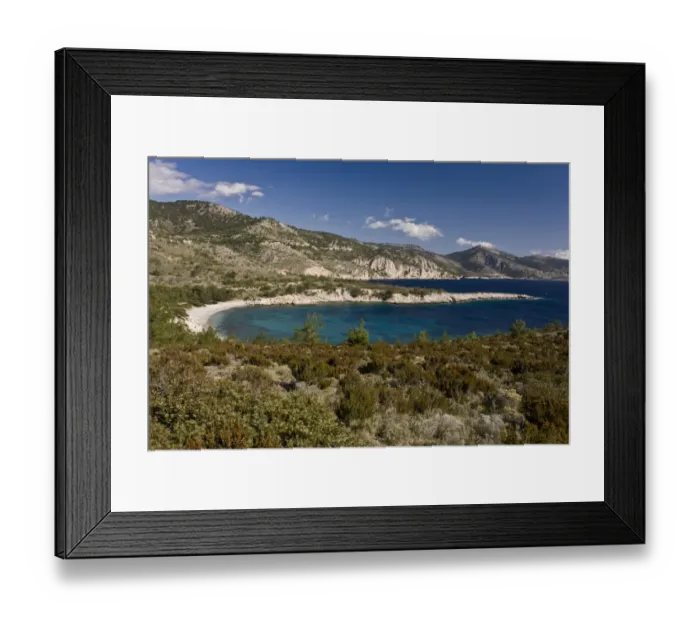 Framed Print : View of coastline on unspoilt west coast of island, Tighani Bay, Chios, Greece, April Framed Print : View of coastline on unspoilt west coast of island, Tighani Bay, Chios, Greece, April