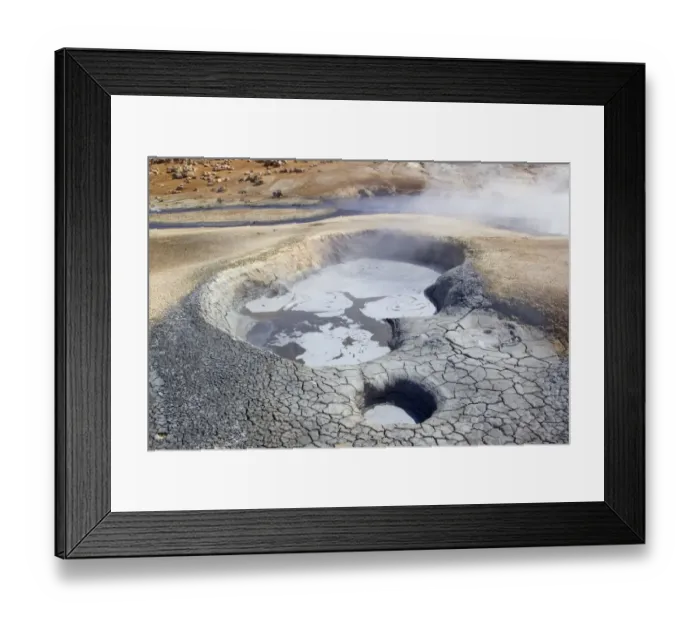 Framed Print : Geothermal activity with boiling mudpools, Namafjall, Myvatn, Iceland, May Framed Print : Geothermal activity with boiling mudpools, Namafjall, Myvatn, Iceland, May