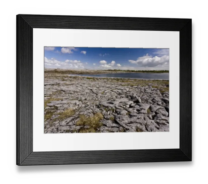 Framed Print : View of limestone pavement around lough, Lough Geallain, Burren N. P. The Burren, County Clare, Ireland, May