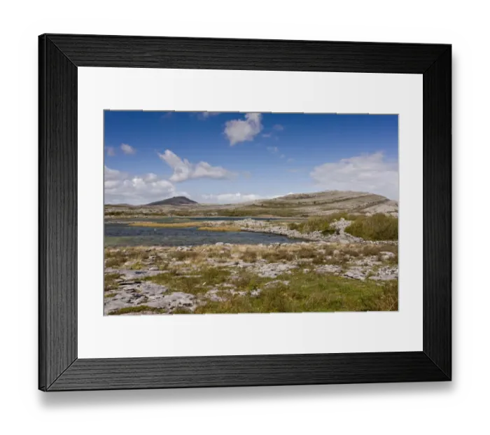 Framed Print : View of carboniferous limestone landscape around lough, Lough Geallain, Mullagh More, Burren N. P