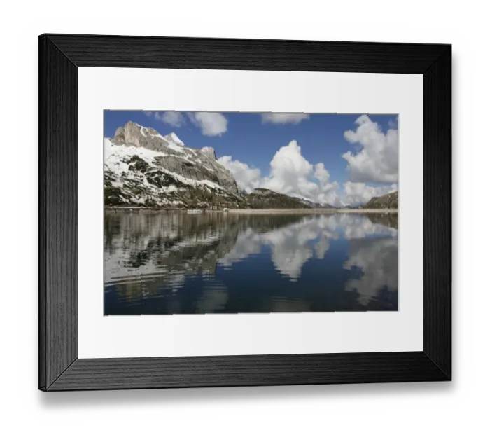 Framed Print : View of mountain peak reflected in hydroelectric artificial lake, Marmolada, Dolomites, Italian Alps, Veneto, Italy Framed Print : View of mountain peak reflected in hydroelectric artificial lake, Marmolada, Dolomites, Italian Alps, Veneto, Italy