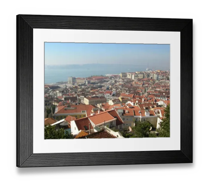Framed Print : View across city rooftops from castle towards river, Tagus River, Lisbon, Portugal, October Framed Print : View across city rooftops from castle towards river, Tagus River, Lisbon, Portugal, October