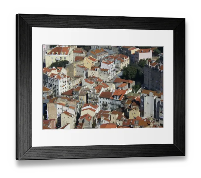 Framed Print : View across city rooftops from castle, Lisbon, Portugal, October Framed Print : View across city rooftops from castle, Lisbon, Portugal, October