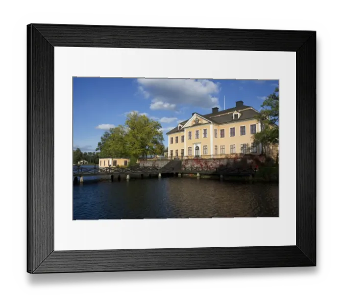 Framed Print : View of manor house beside water, Lovsta Manor, Lovstabruk, Uppsala County, Uppland, Sweden, october