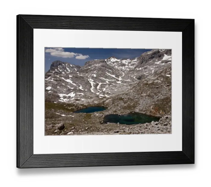 Framed Print : View of alpine lakes in high cirque, above Fuente De, Picos de Europa, Cantabrian Mountains, Spain, June