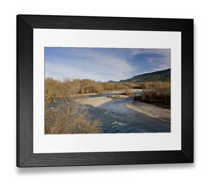 Framed Print : View of river habitat with gravel island, Rio Aragon, Puente La Reina de Jaca, Huesca, Aragon, Spain, March Framed Print : View of river habitat with gravel island, Rio Aragon, Puente La Reina de Jaca, Huesca, Aragon, Spain, March