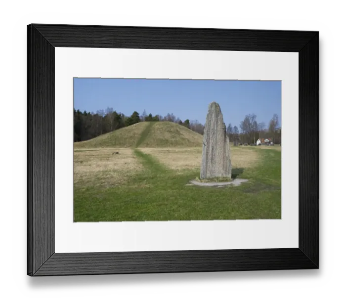 Framed Print : Rune stone beside ancient tumulus, Anundshog, (Anunds Hillock), Vasteras, Vastmanland, Sweden, april Framed Print : Rune stone beside ancient tumulus, Anundshog, (Anunds Hillock), Vasteras, Vastmanland, Sweden, april