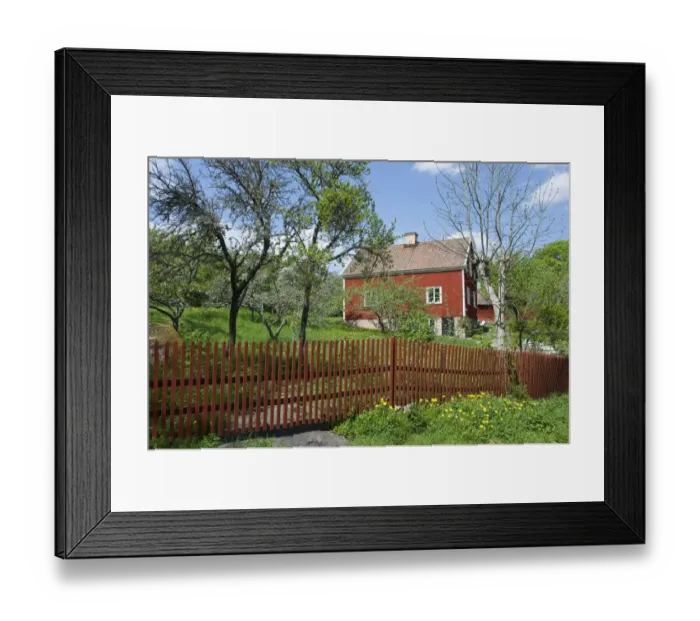 Framed Print : View of red house in rural setting, Uppland, Sweden, may