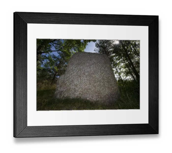 Framed Print : Rune stone, Stora Runhallen, Uppland, Sweden, july Framed Print : Rune stone, Stora Runhallen, Uppland, Sweden, july