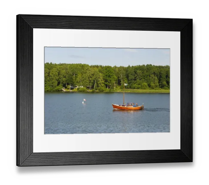 Framed Print : Boat on lake, Lake Hjalmaren, Sodermanland, Sweden, august Framed Print : Boat on lake, Lake Hjalmaren, Sodermanland, Sweden, august