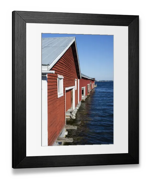 Framed Print : Boathouses in fishing village, Trollharens, Gastrikland, Norrland, Baltic Sea, Sweden, august Framed Print : Boathouses in fishing village, Trollharens, Gastrikland, Norrland, Baltic Sea, Sweden, august