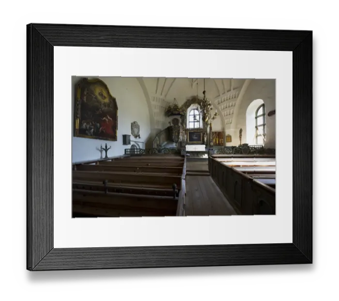Framed Print : Interior of medieval church, Trono Old Church, Halsingland, Norrland, Sweden, august
