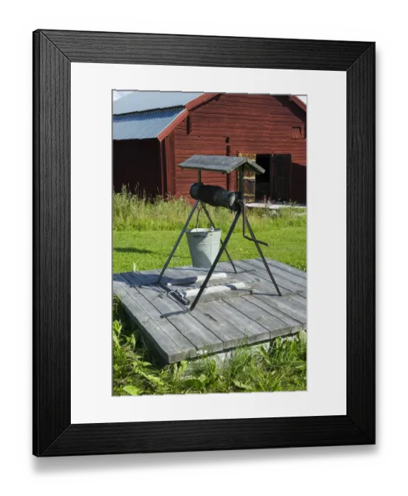 Framed Print : Old Halsinge farmhouse well, cultural heritage museum, Lokagarden, Alfta, Halsingland, Norrland, Sweden, august