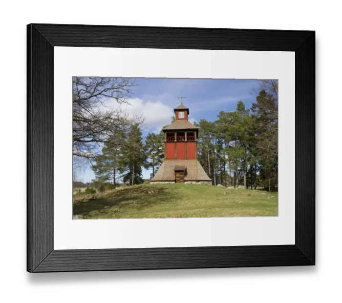 Framed Print : Freestanding church belltower, Tensta Church, Uppsala County, Uppland, Sweden, april Framed Print : Freestanding church belltower, Tensta Church, Uppsala County, Uppland, Sweden, april