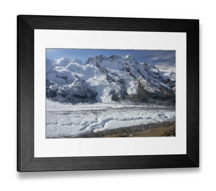 Framed Print : View of mountain valley glacier, Gornergletscher (Gorner Glacier), Monte Rosa Massif, Valais, Swiss Alps, Switzerland Framed Print : View of mountain valley glacier, Gornergletscher (Gorner Glacier), Monte Rosa Massif, Valais, Swiss Alps, Switzerland
