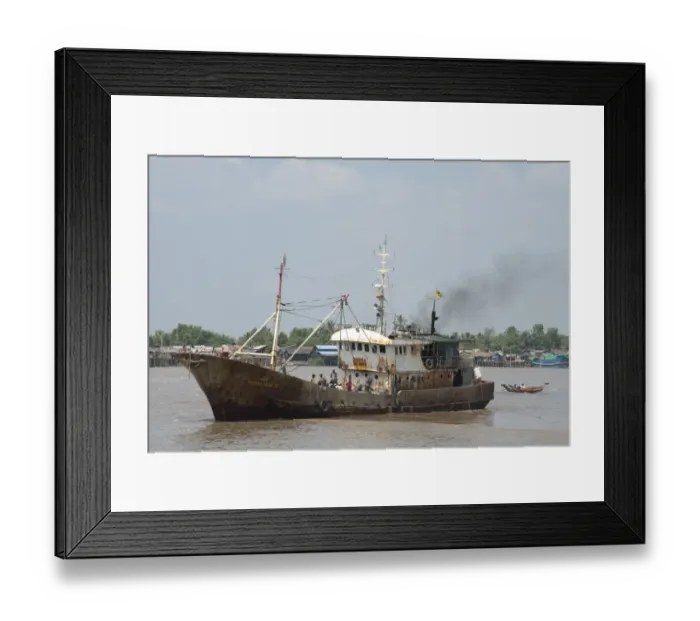 Framed Print : Dilapadated old ship on river, Yangon, Myanmar, March Framed Print : Dilapadated old ship on river, Yangon, Myanmar, March