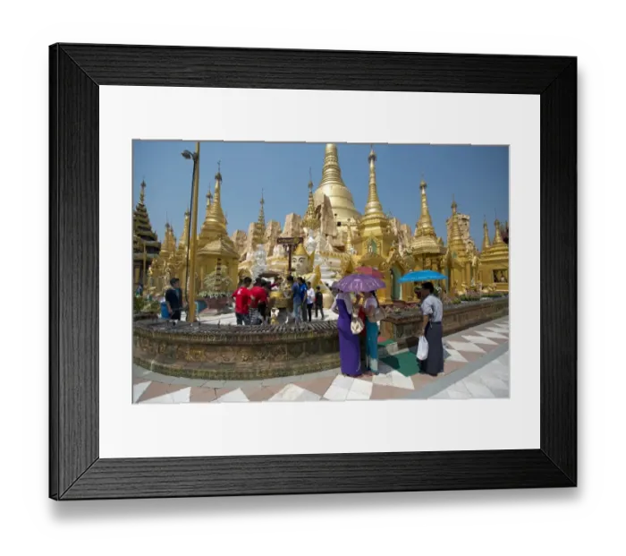 Framed Print : People with umbrellas at Buddhist gilded pagoda and stupa, Shwedagon Pagoda, Yangon, Myanmar, March Framed Print : People with umbrellas at Buddhist gilded pagoda and stupa, Shwedagon Pagoda, Yangon, Myanmar, March