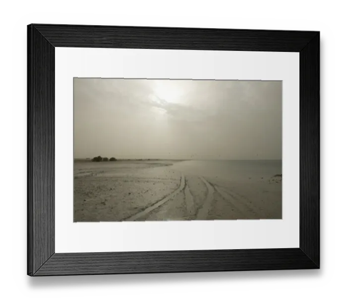 Framed Print : Sudden sandstorm developing over beach blotting out sun and catching distant kite surfers, Arabian Gulf, Abu Dhabi Framed Print : Sudden sandstorm developing over beach blotting out sun and catching distant kite surfers, Arabian Gulf, Abu Dhabi