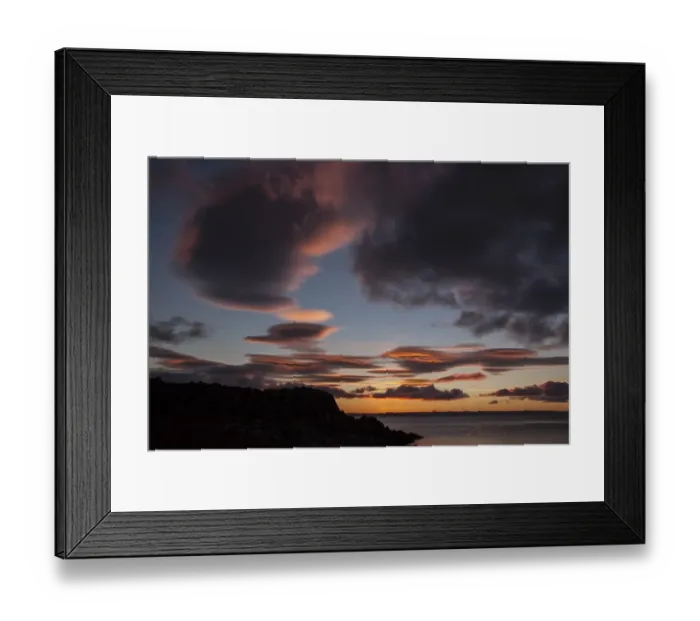 Framed Print : A sunrise over Jura Sound with Lenticular and Cirrocumulus clouds are usually seen in the winter and indicate fair Framed Print : A sunrise over Jura Sound with Lenticular and Cirrocumulus clouds are usually seen in the winter and indicate fair