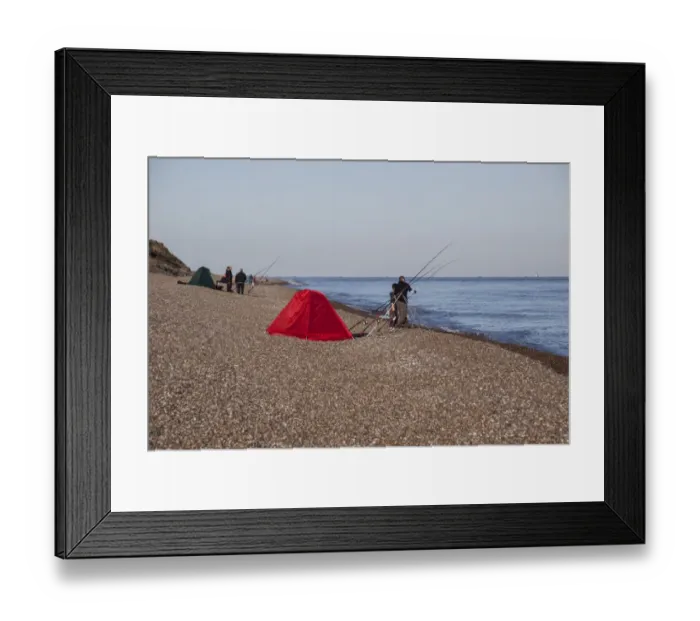 Framed Print : Sea fishing from the shingle beach at Thorpeness Suffolk Framed Print : Sea fishing from the shingle beach at Thorpeness Suffolk