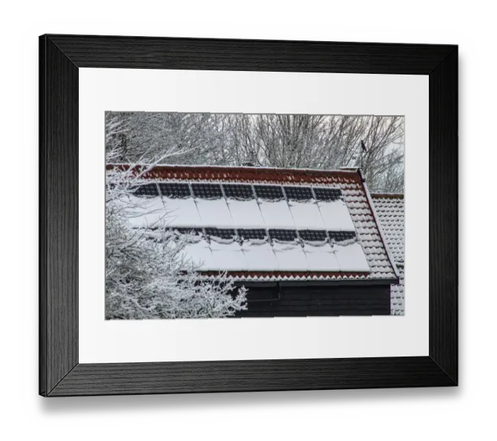 Framed Print : photo voltaic solar panels stop working when covered in winter snow Framed Print : photo voltaic solar panels stop working when covered in winter snow
