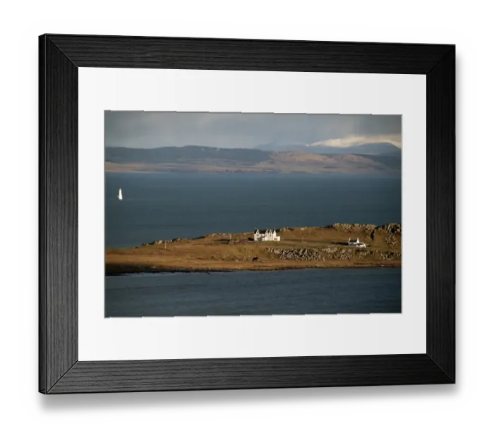 Framed Print : Looking east from the Isle of Jura over the Light Houses at Lowlandmans Bay Framed Print : Looking east from the Isle of Jura over the Light Houses at Lowlandmans Bay