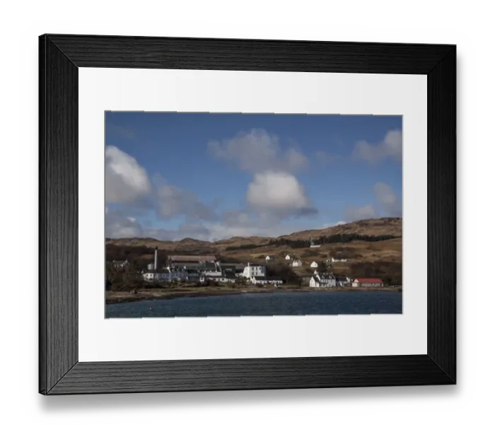 Framed Print : The village of Craighouse showing the Hotel Whiskey distillery, store and Village Hall Framed Print : The village of Craighouse showing the Hotel Whiskey distillery, store and Village Hall