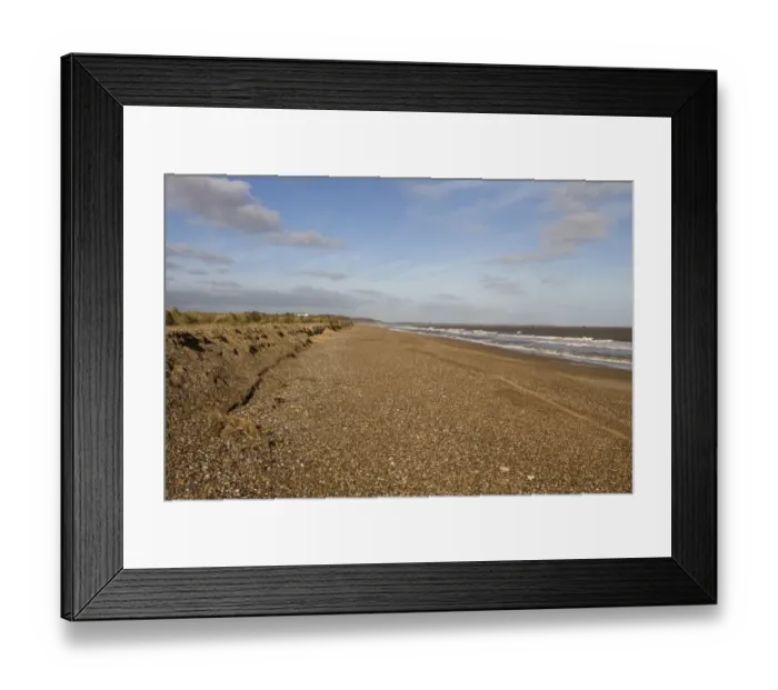 Framed Print : Looking north along Minsmere beach towards Dunwich and Southwold, Suffolk Framed Print : Looking north along Minsmere beach towards Dunwich and Southwold, Suffolk