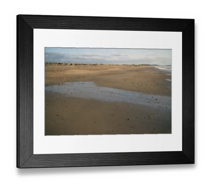 Framed Print : Fresh water seeping out from the water table on Minsmere beach at low tide, Suffolk Framed Print : Fresh water seeping out from the water table on Minsmere beach at low tide, Suffolk