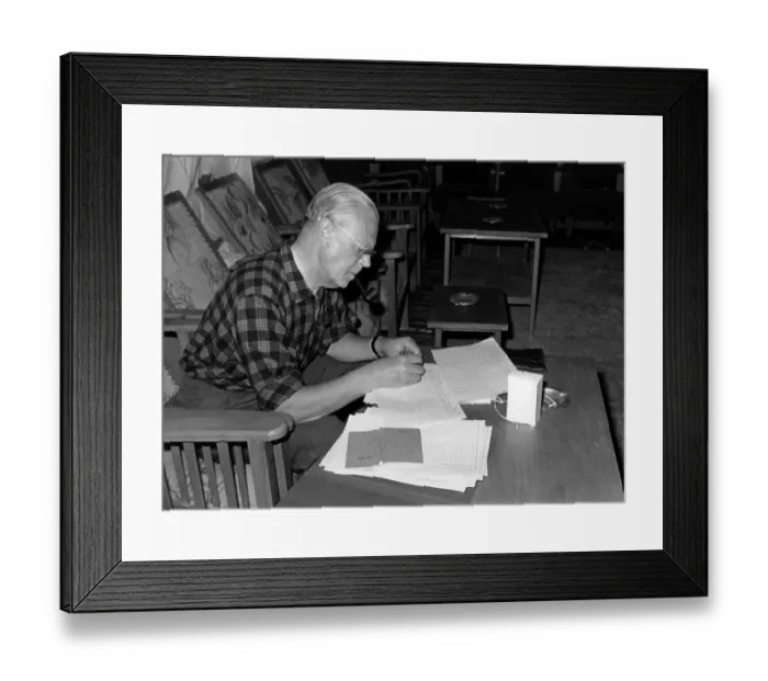 Framed Print : Guy Mountfort - Azraq Jorden April 1965 writing bird reports Framed Print : Guy Mountfort - Azraq Jorden April 1965 writing bird reports