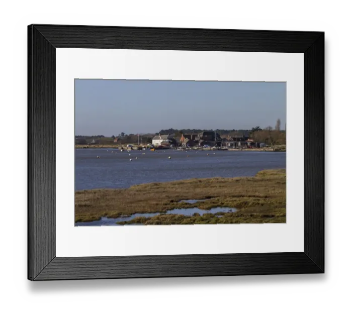 Framed Print : Looking south to Orford, Quay. on the River Alde with tidal salt marsh. Suffolk Framed Print : Looking south to Orford, Quay. on the River Alde with tidal salt marsh. Suffolk
