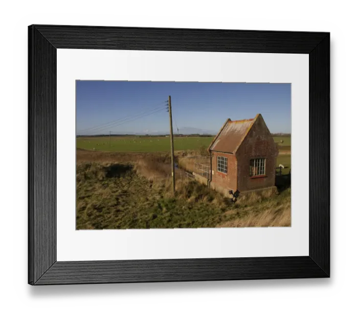 Framed Print : The pumping station on Sudbourne Marsh move water from the drainage dykes to the River Alde. - Suffolk Framed Print : The pumping station on Sudbourne Marsh move water from the drainage dykes to the River Alde. - Suffolk