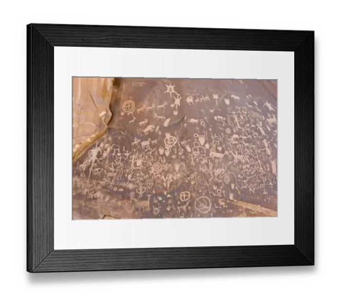 Framed Print : Prehistoric and historic Native American petroglyphs, Newspaper Rock State Historic Monument, Utah, U. S. A. September Framed Print : Prehistoric and historic Native American petroglyphs, Newspaper Rock State Historic Monument, Utah, U. S. A. September