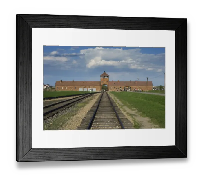 Framed Print : Railway at main entrance of concentration and extermination camp, Auschwitz Birkenau, Poland Framed Print : Railway at main entrance of concentration and extermination camp, Auschwitz Birkenau, Poland