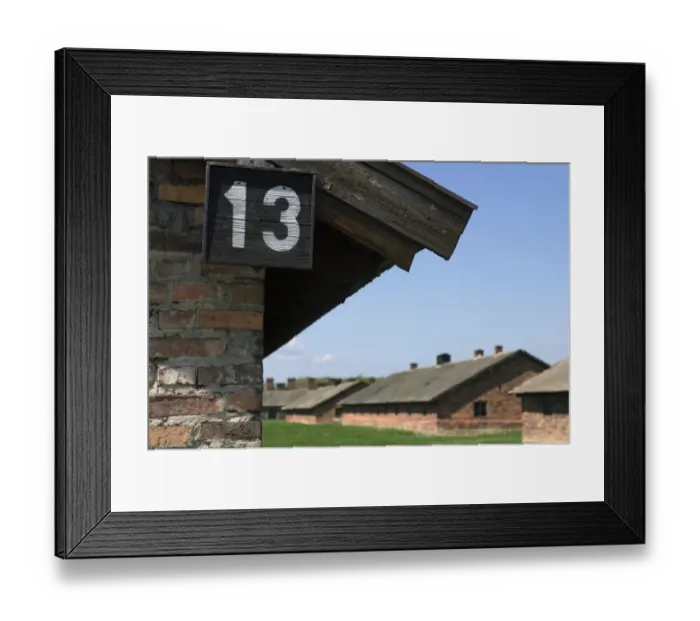 Framed Print : Number thirteen on prisoner housing, in concentrat and extermination camp, Auschwitz Birkenau, Poland Framed Print : Number thirteen on prisoner housing, in concentrat and extermination camp, Auschwitz Birkenau, Poland