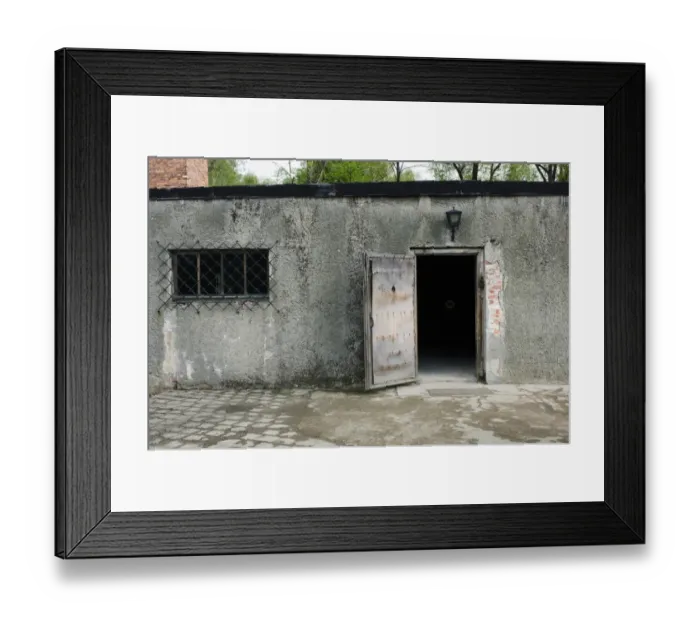 Framed Print : Door to gas-chamber, in concentration and extermination camp, Auschwitz, Poland Framed Print : Door to gas-chamber, in concentration and extermination camp, Auschwitz, Poland